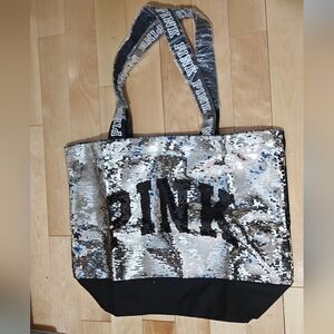 Sequin Tote Bag with Black and Silver Accents